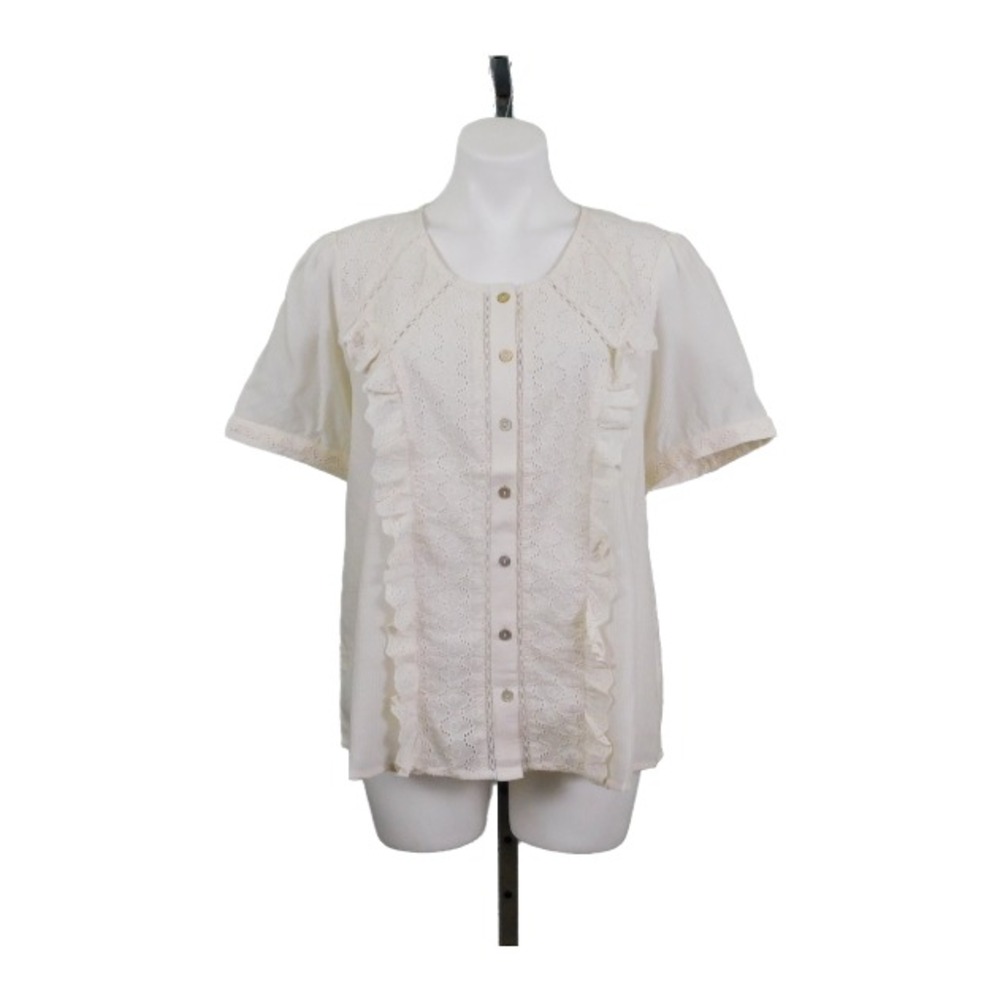 LOGO‎ by Lori Goldstein Textured Woven Sheer Top, Eyelet, Ivory, Cream, Medium